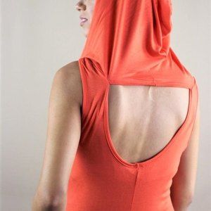 COii Cute Orange Lace Hooded Lightweight Summer Sleeveless Large Open Back Maxi